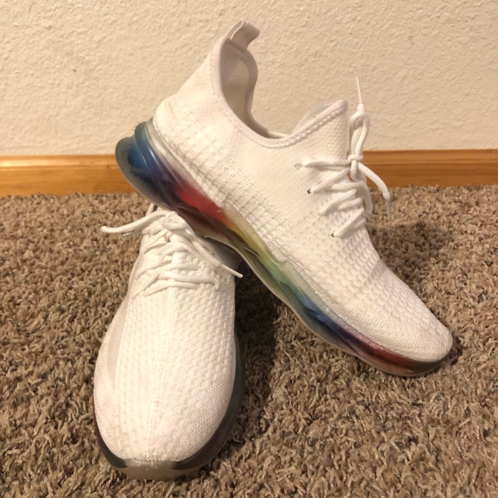 Wanted White Slip On Sneakers with Rainbow Sole